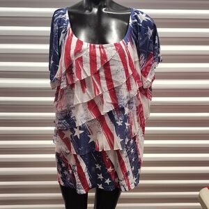 Indigo Soul Stars and Stripes Ruffled Blouse